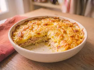 Gratin de pommes de terre et thon à la crème