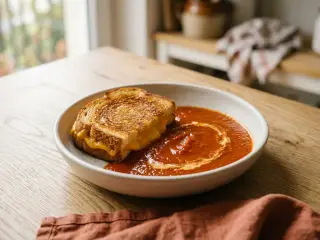 Grilled cheese au cheddar et soupe de tomate