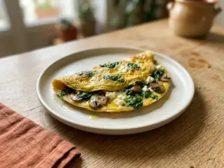 Omelette aux champignons, épinards et feta