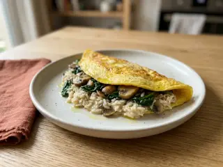 Omelette aux champignons, épinards et riz basmati