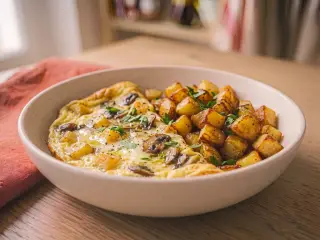 Omelette aux champignons et pommes de terre rôties