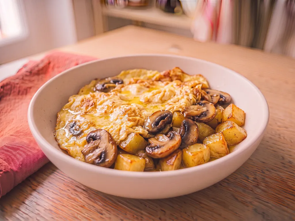 Mushroom and potato omelet, a serving idea