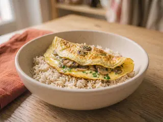 Mushroom omelet with basmati rice