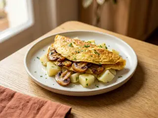Mushroom omelet with potato salad