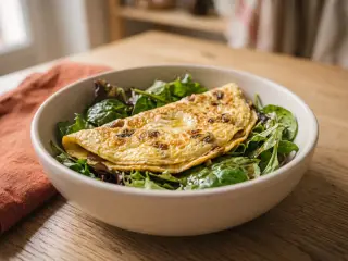 Omelette aux champignons et salade verte