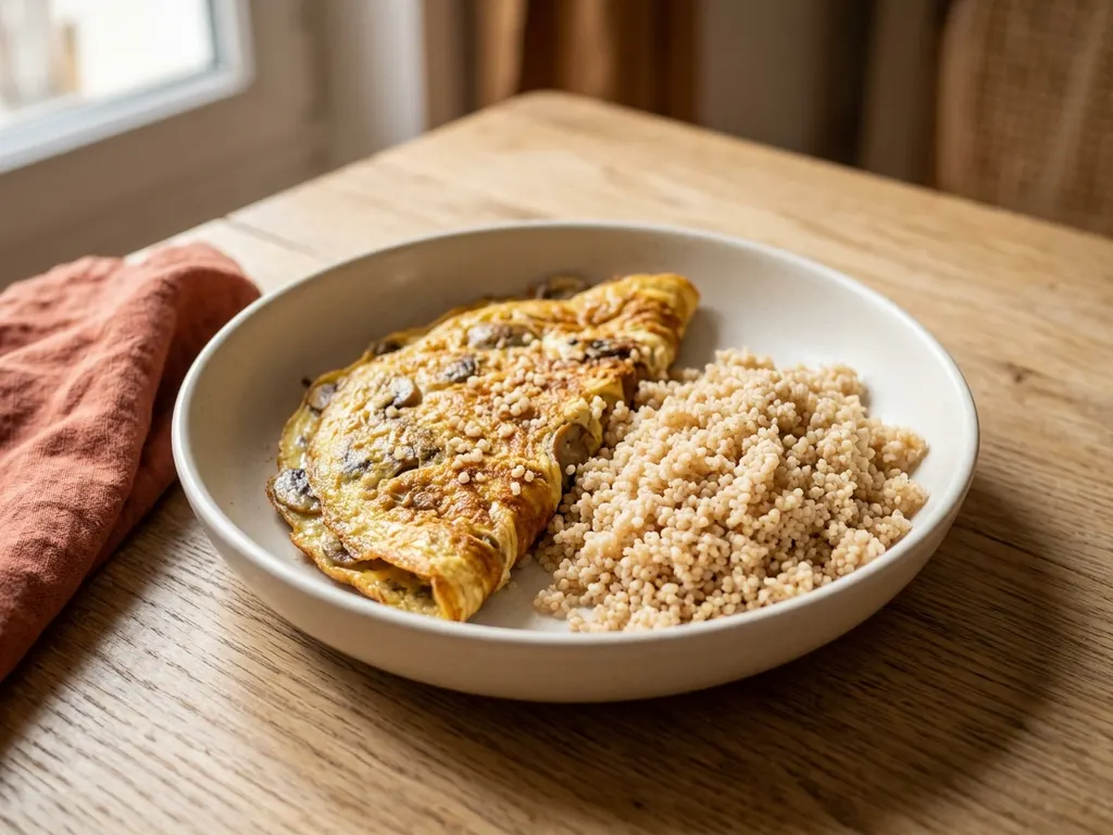 Omelette aux champignons et semoule complète