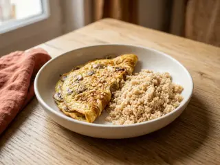 Omelette aux champignons et semoule complète