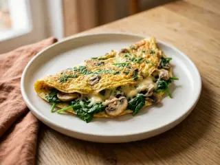 Cheesy spinach and mushroom omelet
