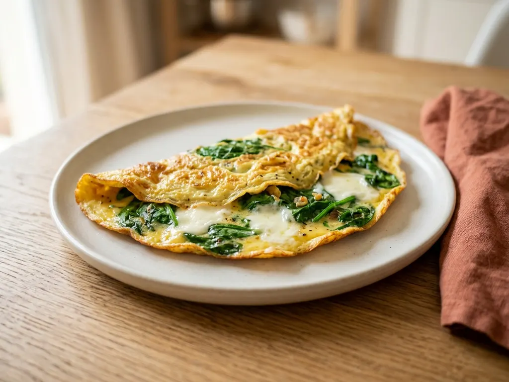 Omelette aux épinards et fromage de chèvre frais
