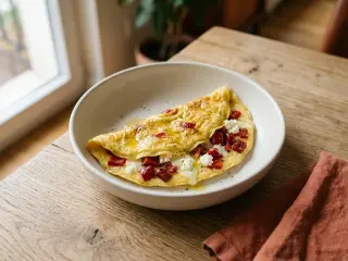 Omelette aux poivrons rouges et fromage de chèvre frais