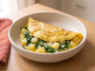 Omelette aux pommes de terre et épinards surgelés