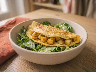 Omelette aux pommes de terre et salade verte