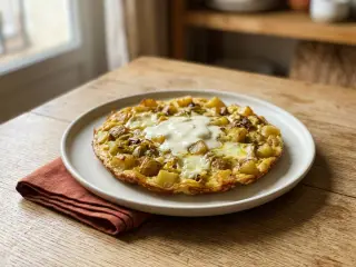 Potato, leek and goat cheese omelet
