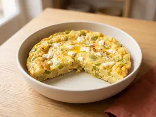 Omelette aux pommes de terre, poivrons et fromage de chèvre