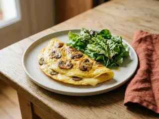 Omelette champignons-emmental & salade