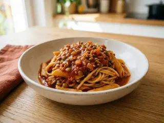 Pâtes bolognaise express aux lentilles
