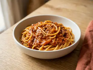 Pâtes bolognaise maison aux lentilles corail