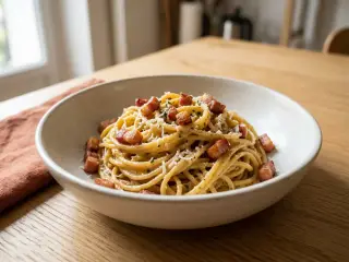 Pâtes complètes à la carbonara revisitée