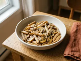 Pâtes complètes aux champignons et parmesan