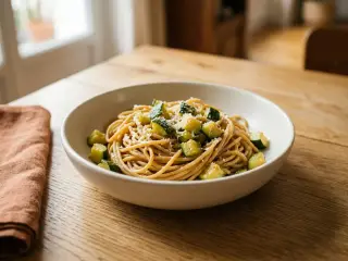 Pâtes complètes aux courgettes et parmesan