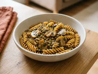 Pâtes complètes aux lentilles et champignons