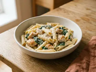 Penne crémeuses poulet & épinards