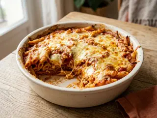 Baked penne with ricotta and mozzarella