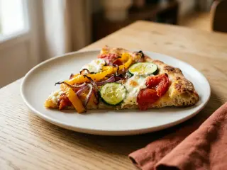 Pizza maison aux légumes grillés et chèvre frais