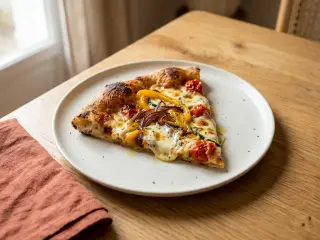 Pizza maison aux légumes rôtis et mozzarella