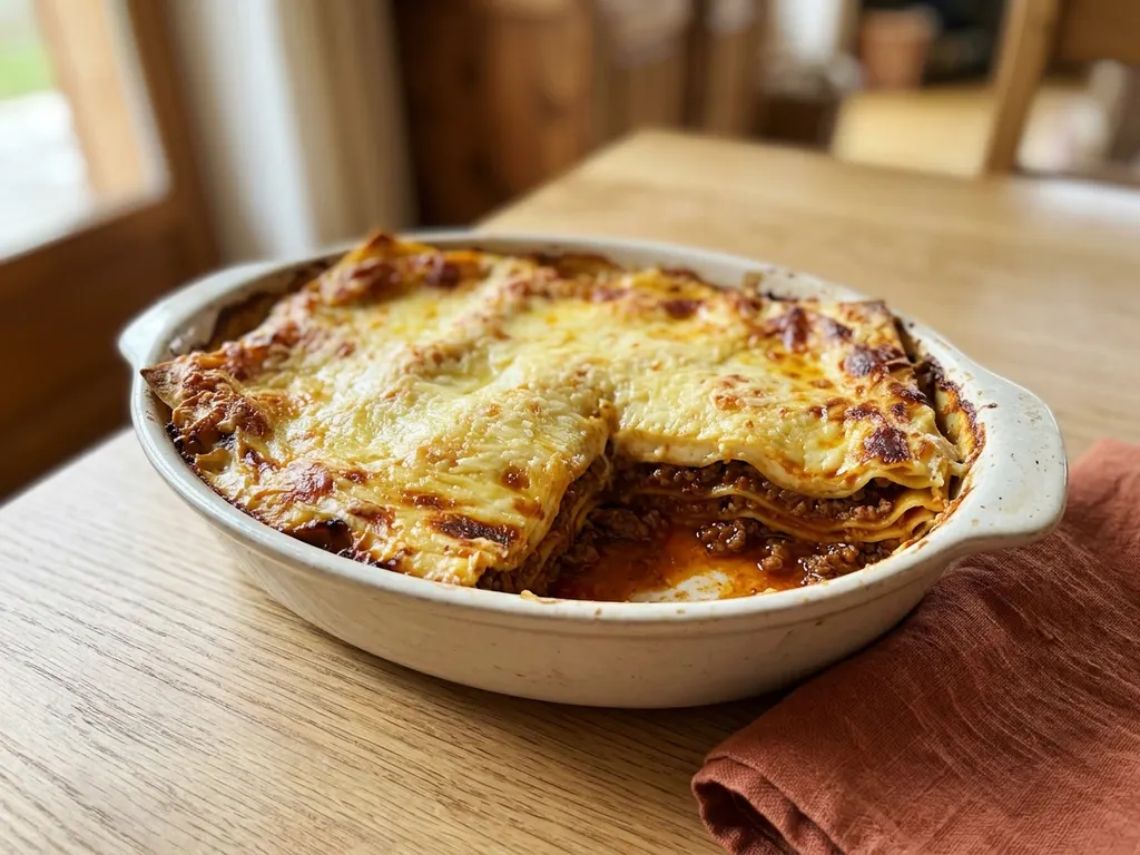 Plat plaisir : Lasagnes à la bolognaise, béchamel et parmesan, une idée de présentation