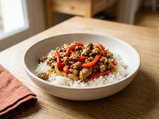 Poêlée de bœuf aux poivrons et riz basmati