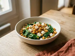 Poêlée de pois chiches, épinards et feta