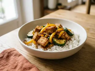 Poêlée de tofu croustillant et légumes d'automne