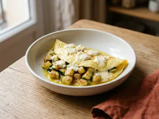 Poêlée express courgette-chèvre & oeuf