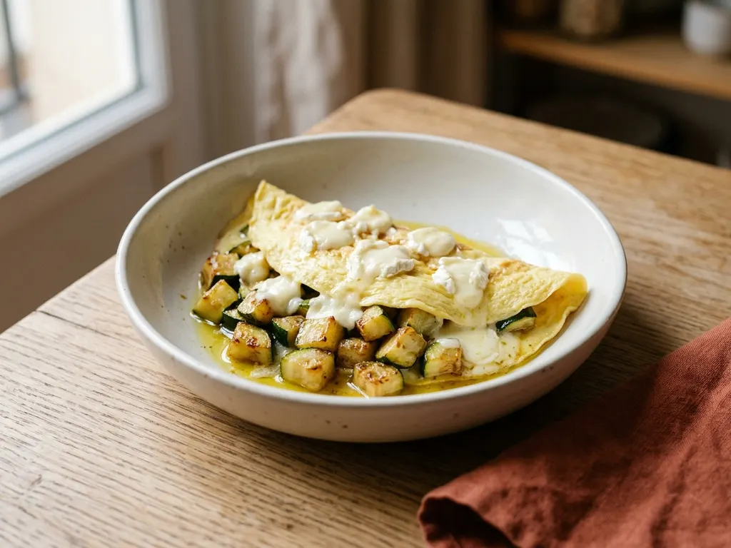 Poêlée express courgette-chèvre & oeuf