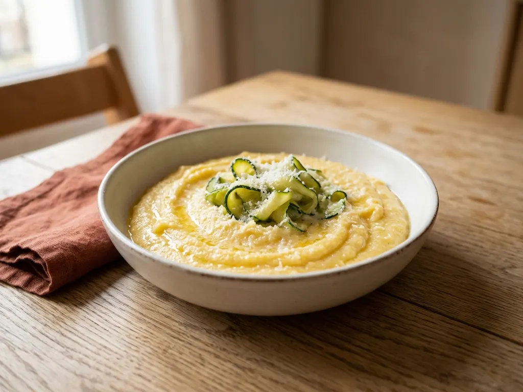 Polenta crémeuse aux courgettes et parmesan, une idée de présentation