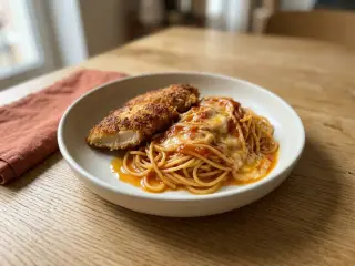 Chicken Parmesan with spaghetti