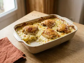 Poulet rôti aux herbes et gratin dauphinois léger