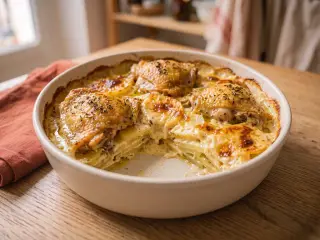 Poulet rôti aux herbes et gratin dauphinois