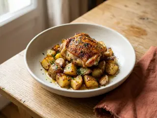 Poulet rôti aux herbes et pommes de terre rôties