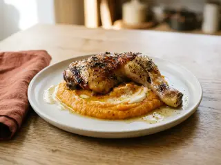 Poulet rôti aux herbes et purée de carottes