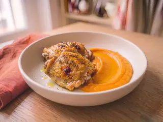 Herb roast chicken with mashed sweet potatoes