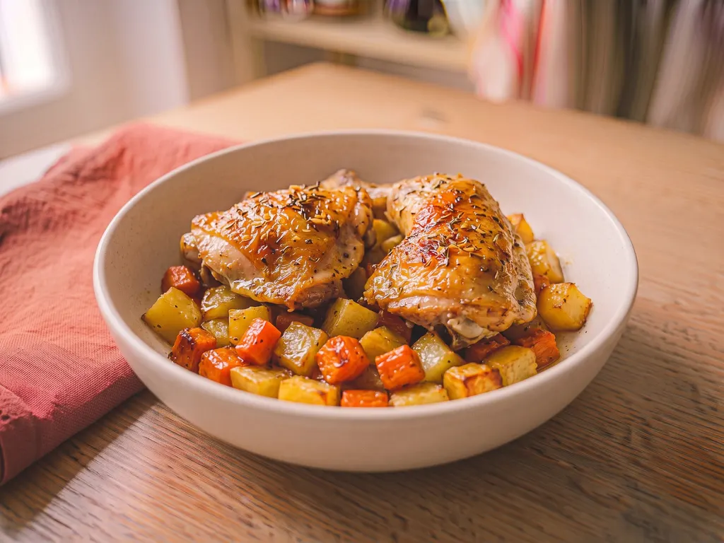 Roast chicken with potatoes and carrots