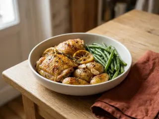 Poulet rôti citron-thym & grenailles