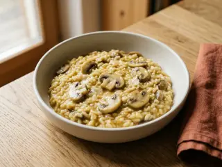 White mushroom risotto with Parmesan