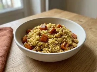 Riz basmati aux pois chiches et légumes sautés