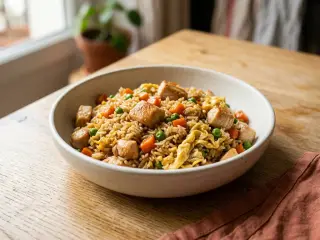 Riz cantonais aux légumes et blanc de poulet