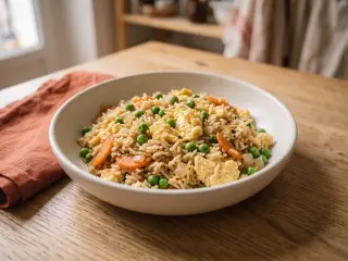 Riz cantonais aux légumes et œufs brouillés