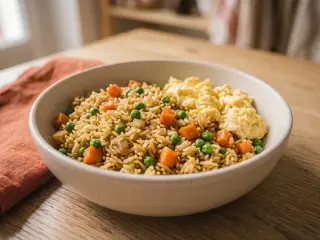 Riz cantonais aux œufs brouillés et petits pois