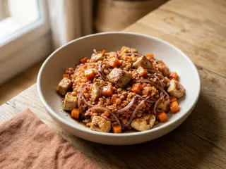 Salade de lentilles corail et dés de poulet